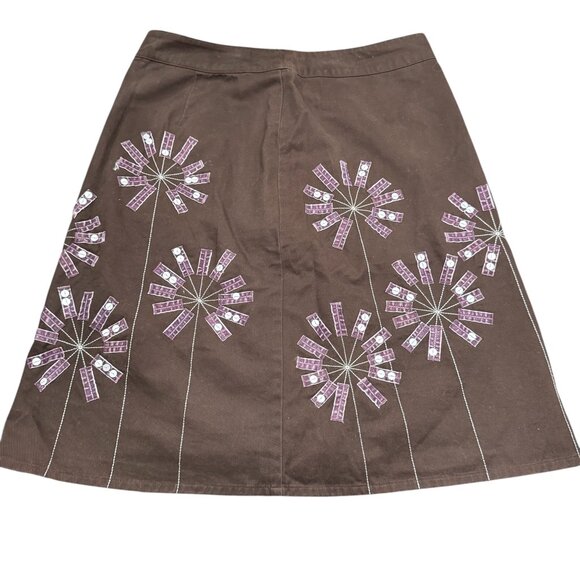 Boden A-Line Skirt – Brown with Velvet & Sequin Flower Embellishments – Size 8 - Picture 1 of 4